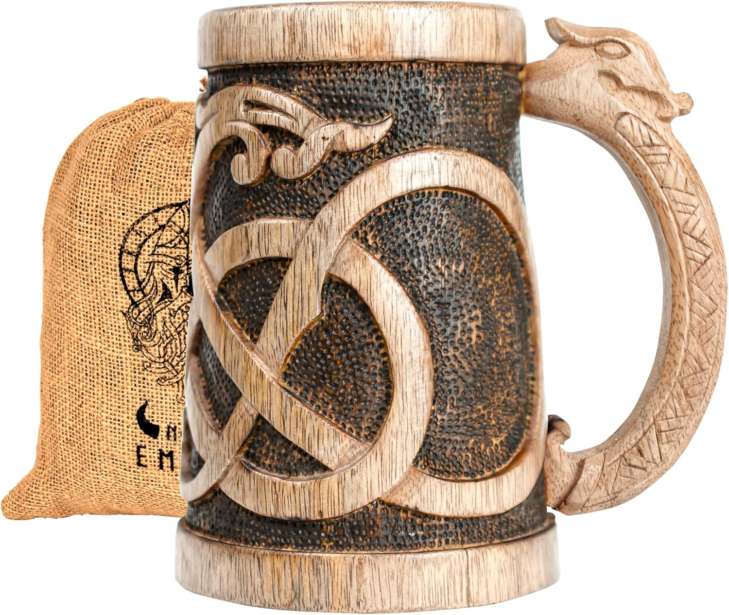 Premium Wooden Beer Mug 20Oz Urnes Style 100% Handcrafted Beer Stein Wine Access
