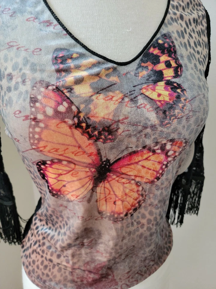 Blusa con flecos de encaje mariposa Y2k Love Amour para mujer talla 2 pequeña hada caprichosa Foto 2 de 4