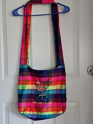 Aruba Flamingo Vacation Fabric Shoulder Bag Plaid Zipper