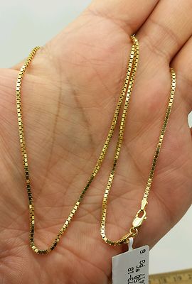 14k Solid Yellow Gold Box Link Necklace Pendant Chain 30