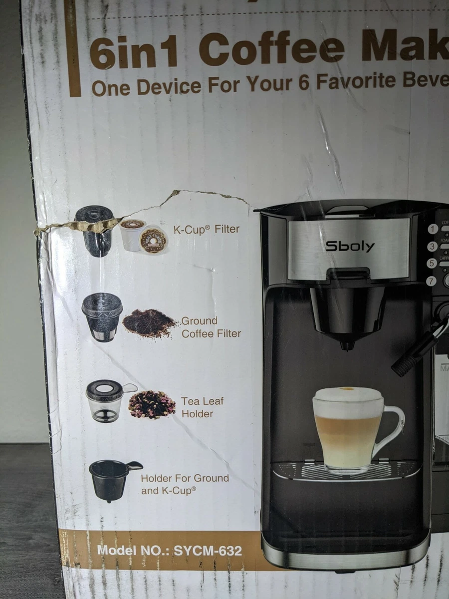 Sboly Single Serve Coffee Maker with Milk Frother , Cappuccino and