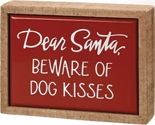 Santa Beware of Dog Kisses Primitives Kathy Wood Enamel Mini Sign 3 in x 3.5