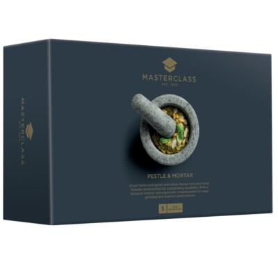 Master Class Stößel & Mörser massiver Granit Set handliche Arbeitsplattengröße Gewürz und Kräuter