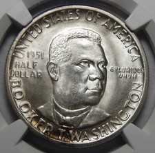 1951-D NGC MS67 BOOKER T. WASHINGTON HALF DOLLAR SILVER COMMEMORATIVE