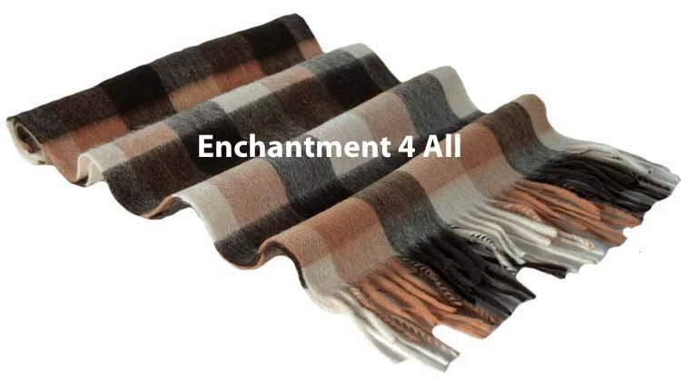100% 2-PLY PURE CASHMERE 70"x11" MEN NECK CHECK SCARF MUFFLER, BLACK/CAMEL/GRAY