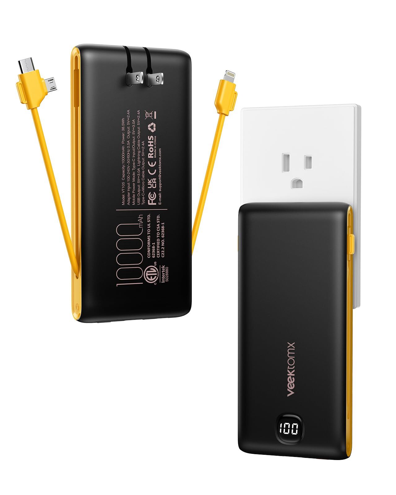 10000mAh Portable Charger with Built-in Cables and Wall Plug for iPhone-image