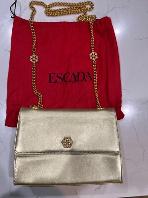 Escada GOLD Leather Handbag gold Adjustable Shoulder Strap VINTAGE 