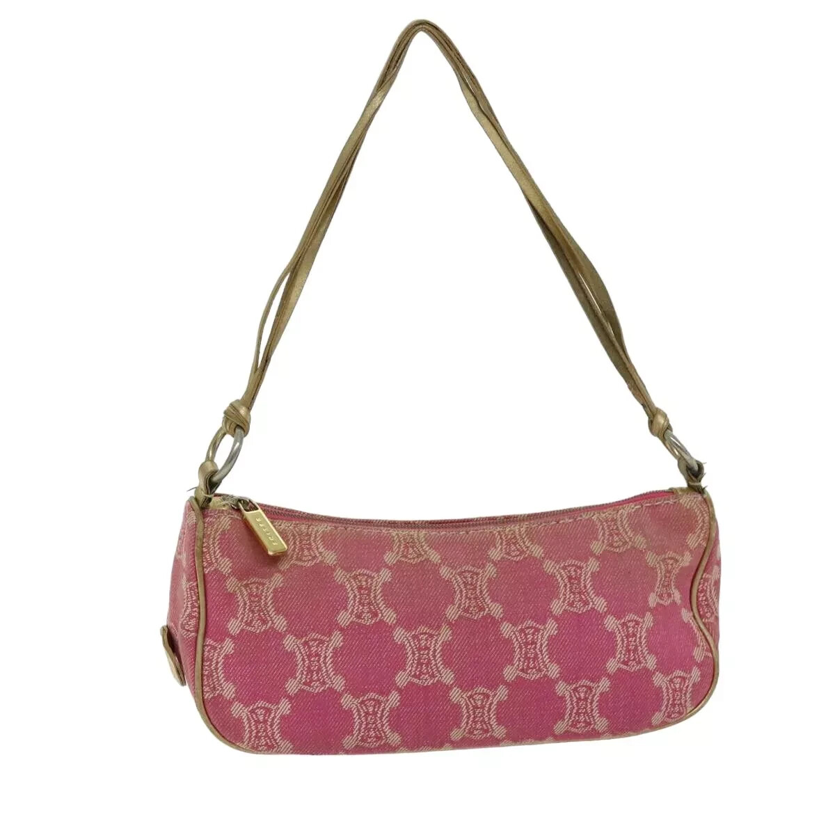 CELINE Macadam Canvas Shoulder Bag Pink Auth 75321