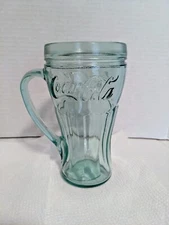 Coca Cola 14oz. Light Green Water Drinking Glass Mug with Handle - Unique Style!