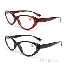 Cat Eye Black Tortoise White Crystal Decorated Women's Reading Glasses 100-400