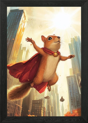Super Squirrel in City Framed Wall Art Poster Canvas Print Picture