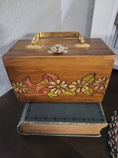 Vintage 1970 Wood Box Boho Floral Painted Purse, 8 X 4 X 4