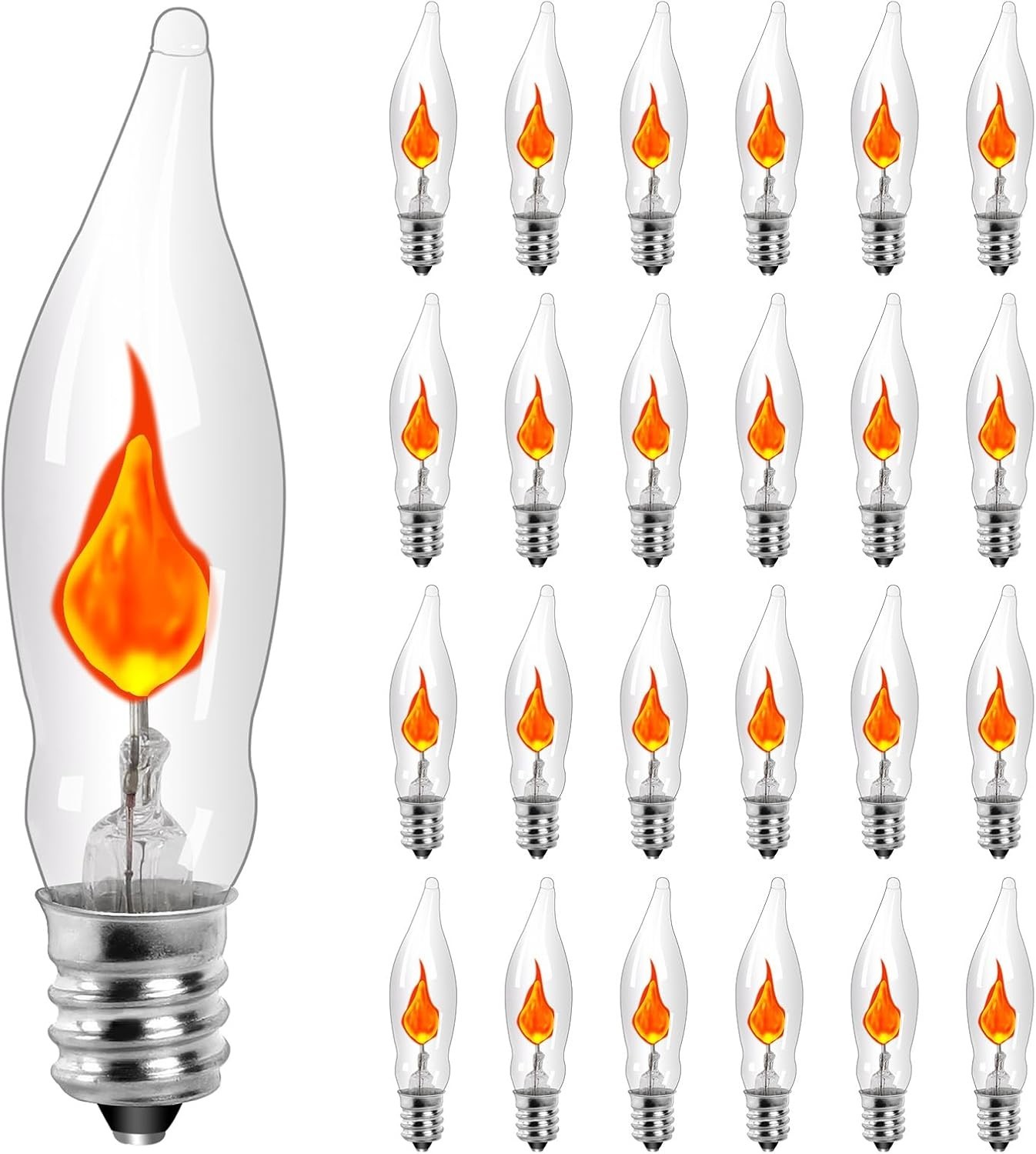 25-Pack Flickering Flame Light Bulbs, E12 Gothic, Themed, Whimsical, Mysterious