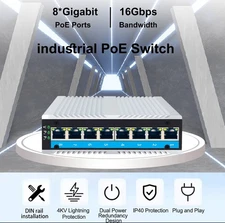 8 Port Industrial Poe Switch with 10/100/1000M IP40, Power Supply, DIN mount