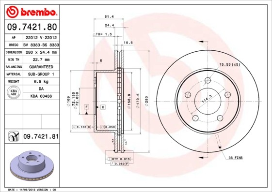 Jeu de 2 disques de frein Brembo 09.7421.81 pour Jeep Grand Cherokee