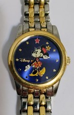 Women's Disney Minnie Mouse Watch Silver Gold Tone Band Blue Dial