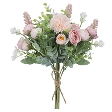 New Meldel 3Pcs Rose Bouquet Pink Artificial Flowers Eucalyptus Plants Fake Silk