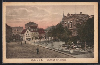 Ansichtskarte Calbe a. d. S., Marktplatz, Rathaus 