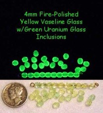 50 - 4mm Czech Yellow Green VASELINE/URANIUM GLASS Facet Fire-Polished Beads