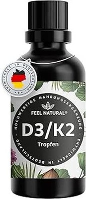 Vitamin D3/K2 Tropfen (50 ml) - 1000IE - Vegan - hochdosiert, ohne Zusätze