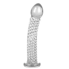 Clear Ribbed Textured Dildo Glass Anal & Vaginal Glass Dildo with Flat Base