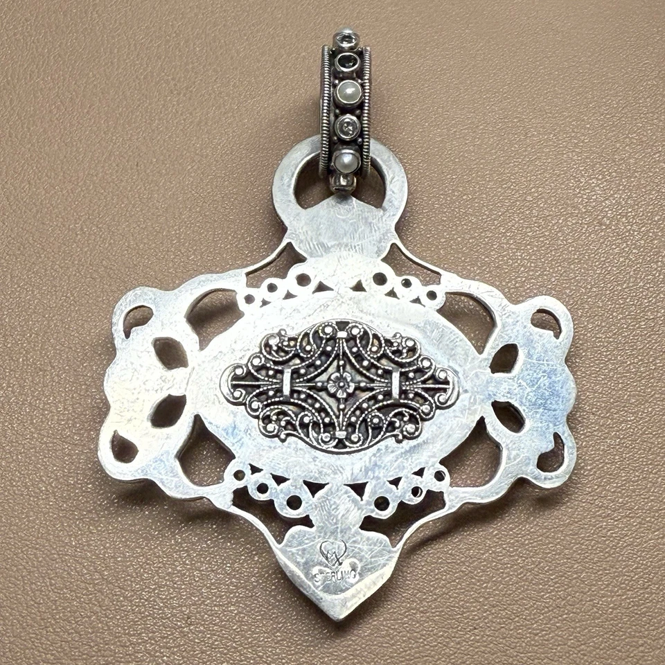 Echo of the Dreamer 925 Sterling Silver Blue/green Cameo Gem Pendant 11.5mm Bail - Image 3 of 4