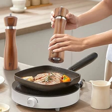 Wooden Salt and Pepper Grinder Set, Salt and Pepper Shaker Adjustable Coarsen...