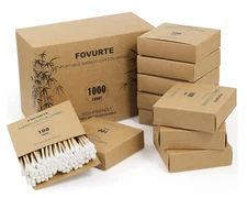 FOVURTE Bamboo Cotton Swabs 1000 Count - Round Q Tips Organic Cotton Swab Natura