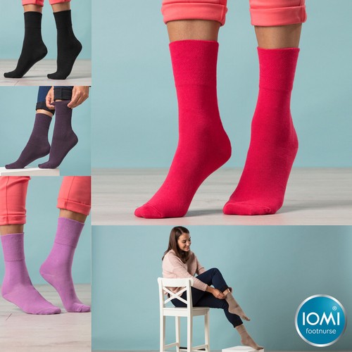 IOMI - 6er pack damen ohne gummi weitschaft baumwolle diabetikersocken 7 farben - Bild 1 von 32