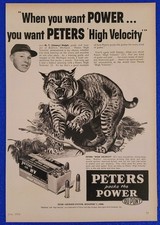 1954 PETERS / DUPONT CLASSIC HIGH VELOCITY AMMUNITION PRINT AD BOBCAT HUNTING
