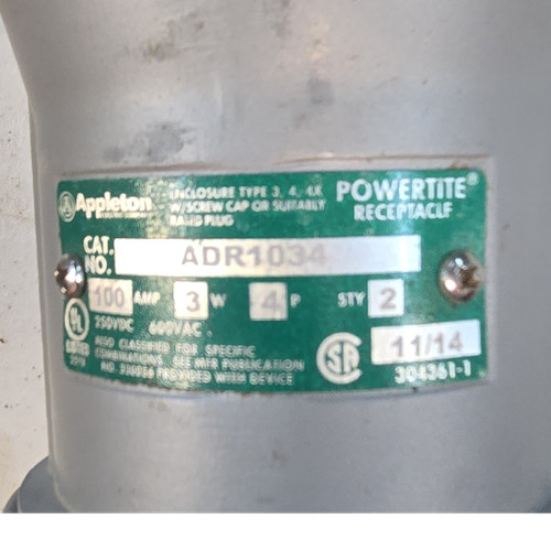 Appleton Powertite ADR1034 100A 600VAC 4-Pin Receptacle Type 4 Watertight