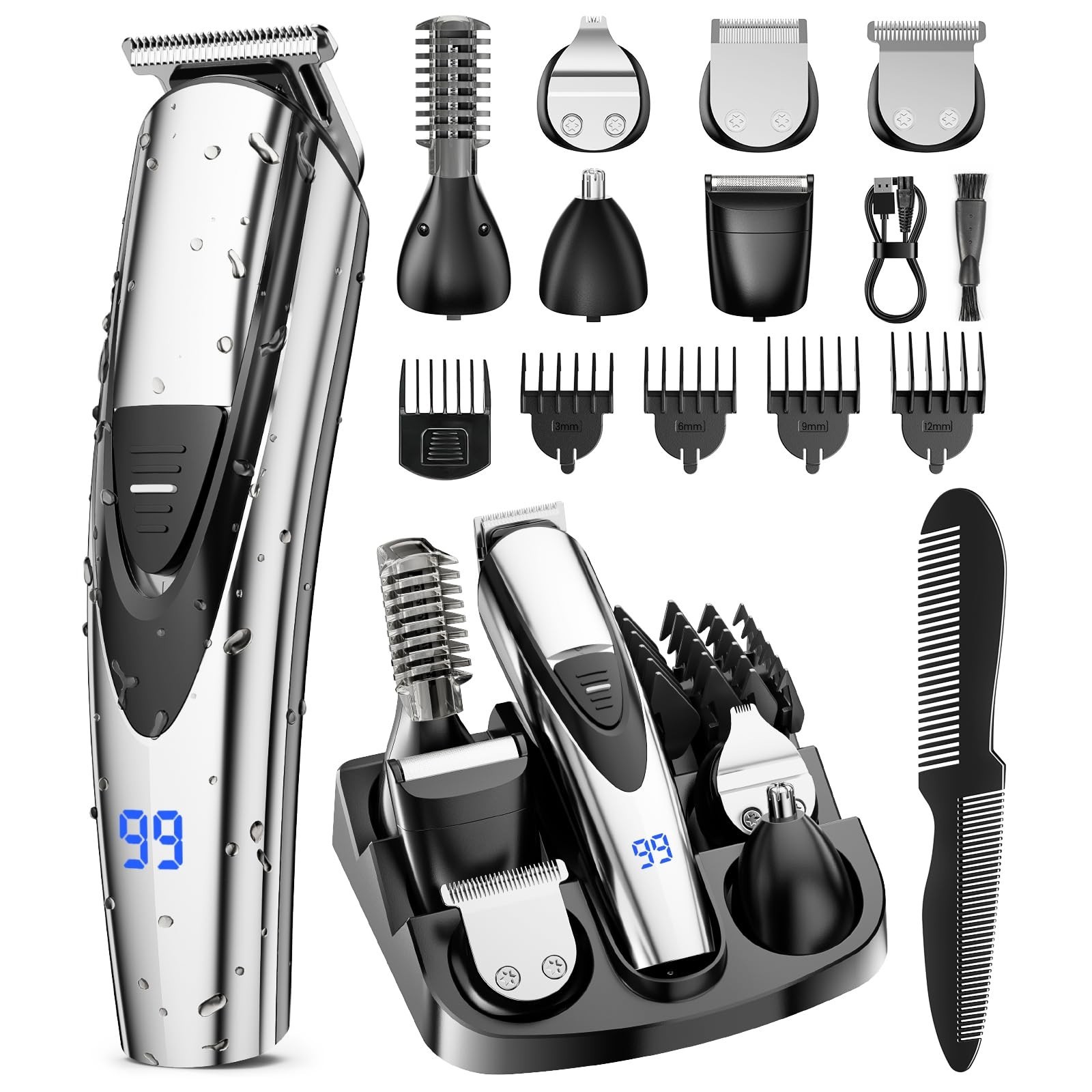 Professional 16-in-1 Electric Beard Trimmer for Men - Barber Hair Clippers with Cordless Design