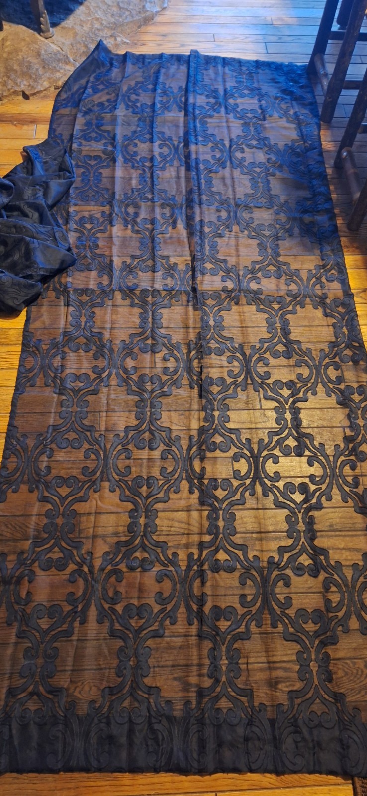 Damask Jacquard Aiyufeng Long Navy Blue Pair Of Cutain Panels Lot Of 2 Paisley