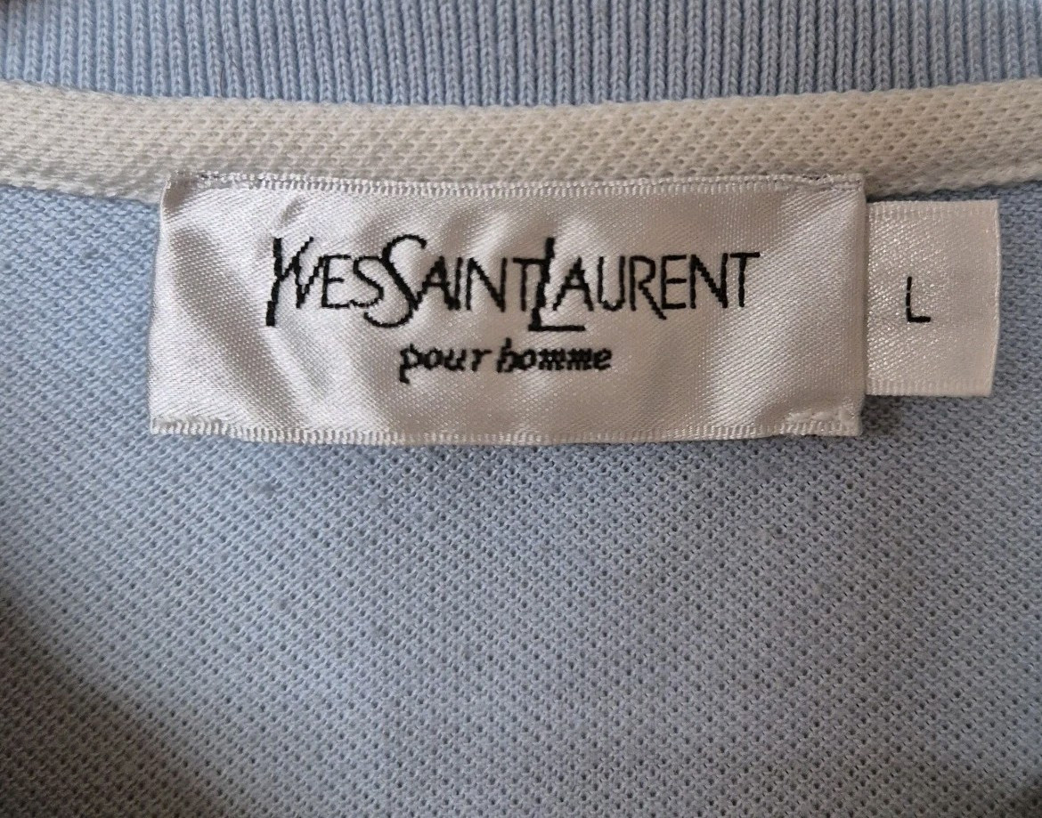 Polo Yves Saint Laurent bianca blu a righe misto cotone taglia large