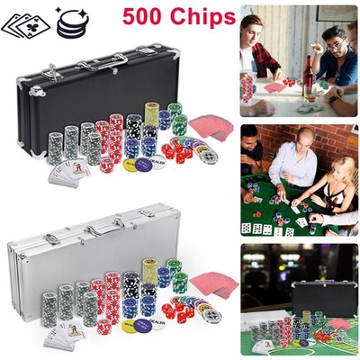 Profi Pokerkoffer Pokerset 500 Poker-Chips mit Jetons Alu Koffer Silber Schwarz