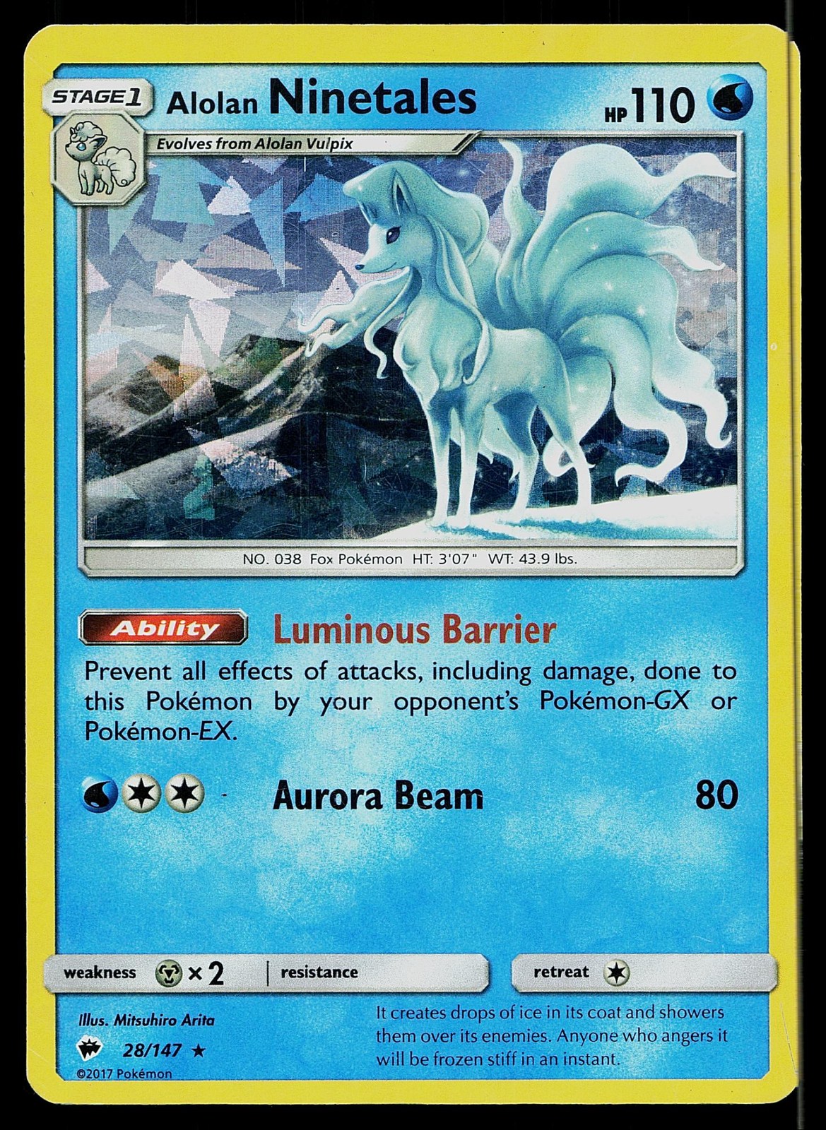 Pokemon Card Burning Shadows Alolan Ninetales 28/147 Rare Cracked Ice Holo