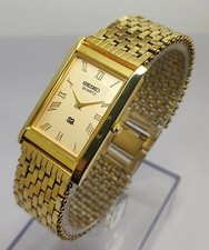 Vintage Seiko Slim Quartz Tank Unisex Refurbished Japanese Wrist Watch Gold Dial