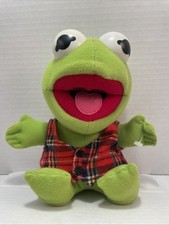 Vintage 1987 Baby Kermit Plush Muppet Babies Jim Henson Plaid Vest 6.5 Christmas