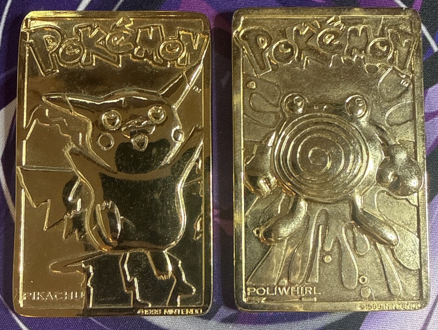 1999 Pokémon Gold Nintendo Burger King 23K Gold Plated Pikachu & Poliwhirl  