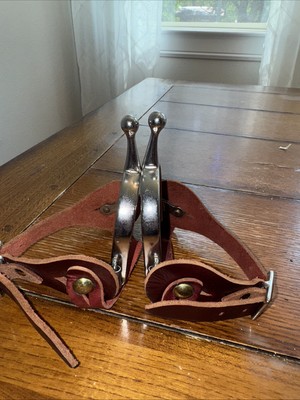 Long Neck, Ball SPURS with Brown LEATHER Straps Worn One Time
