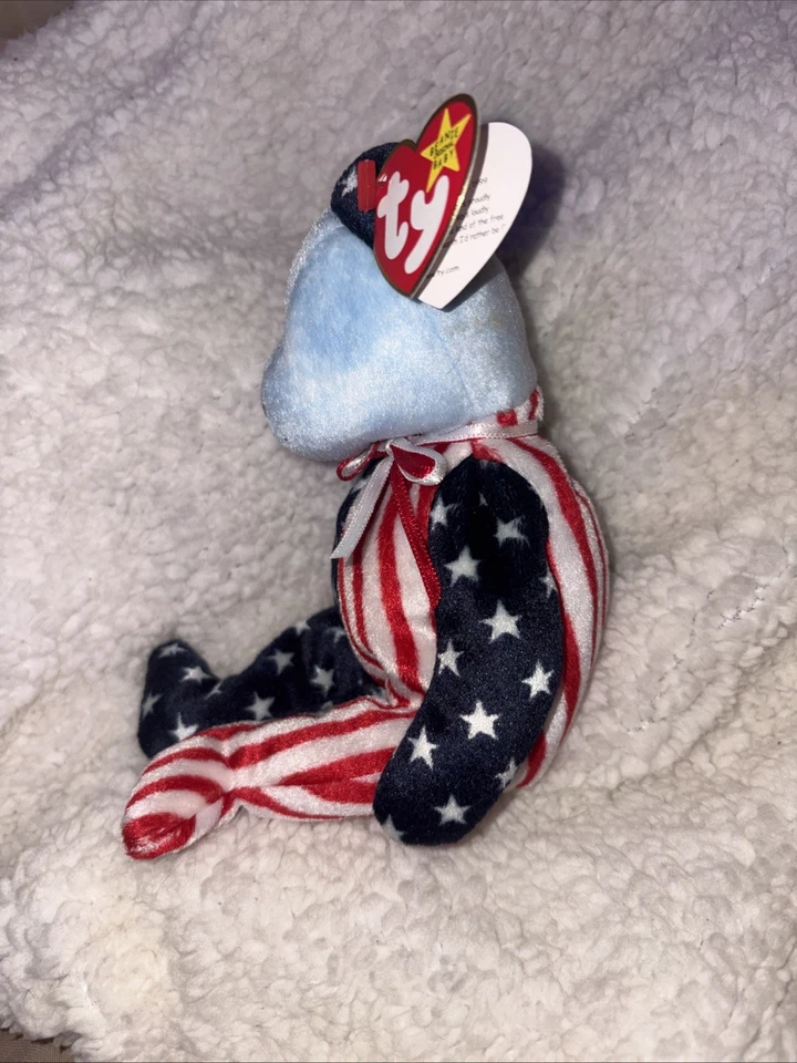 Gorro Spangle Ty Baby Patriortic America Bear MWMT DOB 14 de julio de 1999 con cara azul Foto 2 de 4
