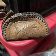 Vintage Leather Coin Purse With Fish Meta Zipper And Wrist Strap