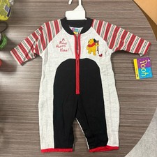 Disney Vintage Winnie the Pooh Romper 3/6m Red/Black Striped Sleeves