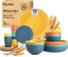 Wheat Straw Dinnerware Sets, Plates and Bowls Sets Unbreakable & Microwave Sa...
