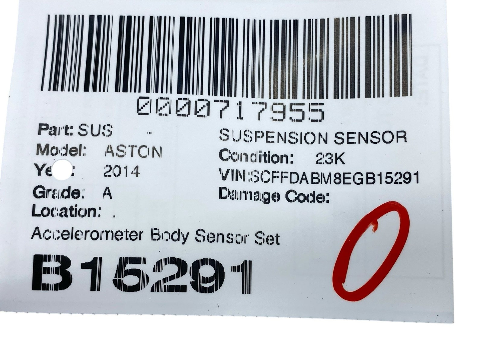 Aston Martin DB9 2004-2016 Accelerometer sensors 2 pcs P/N BD333C190AA