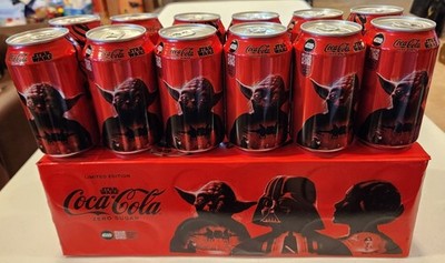 Lot of 12 Star Wars Yoda Coca-Cola Coke Cans with Original Coke Box Sealed Top!