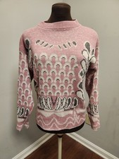 Vintage Pink White And Grey Patterened Knit Sweater Sz M