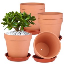 6 Pack 6 Inch Terracotta Clay Pots with Plastic Saucer for Plants