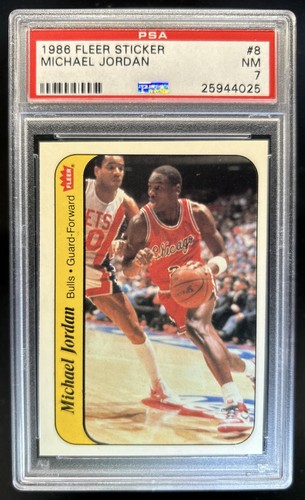 1986-87 Fleer Michael Jordan Stickers Rookie RC #8 Bulls PSA 7