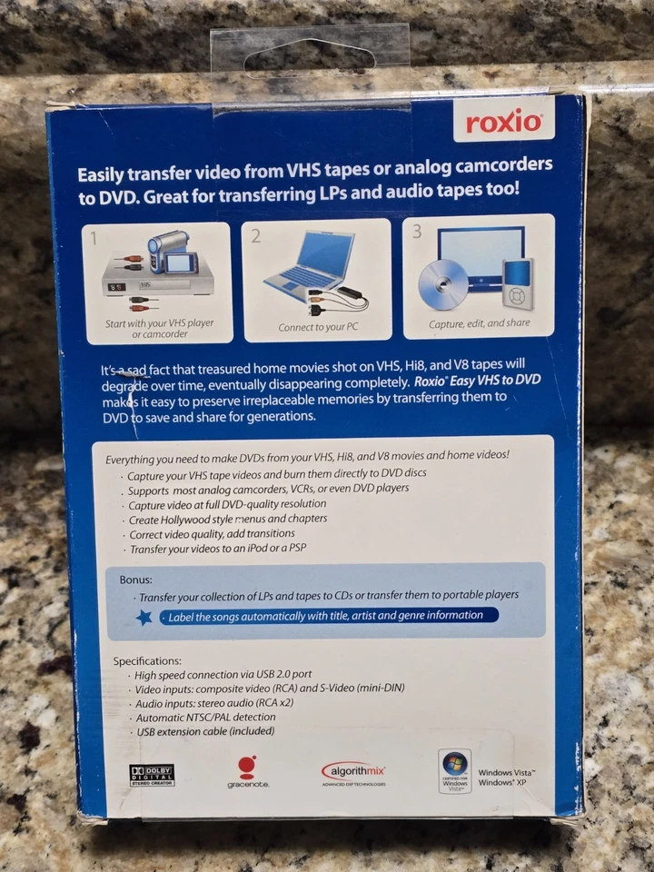 Roxio Easy VHS to DVD for Windows Create DVD Movies from VHS Hi8 V8 New In Box - Image 2 of 3